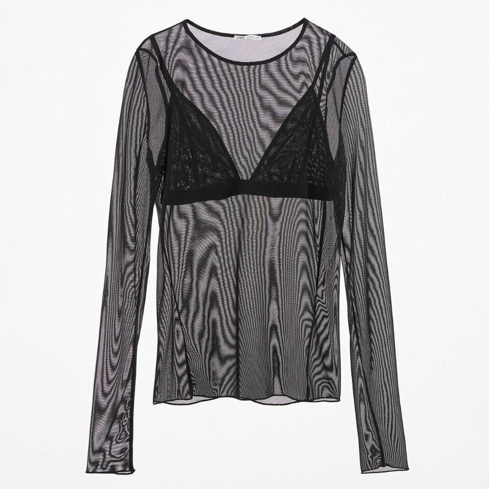 Zara Tulle Top with Bralette - Black (S)